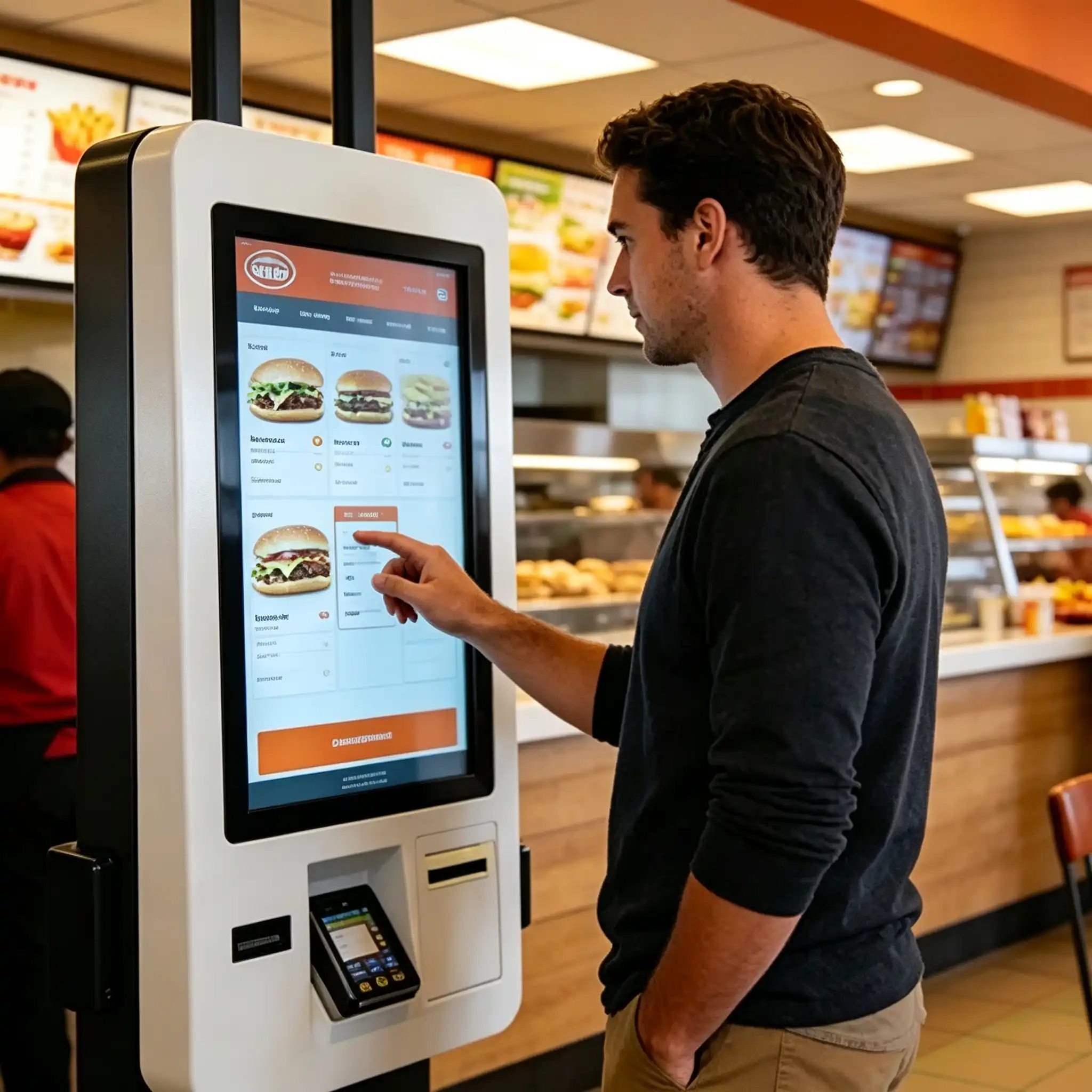 Custom self-service kiosk with touch foil interface for QSR and retail