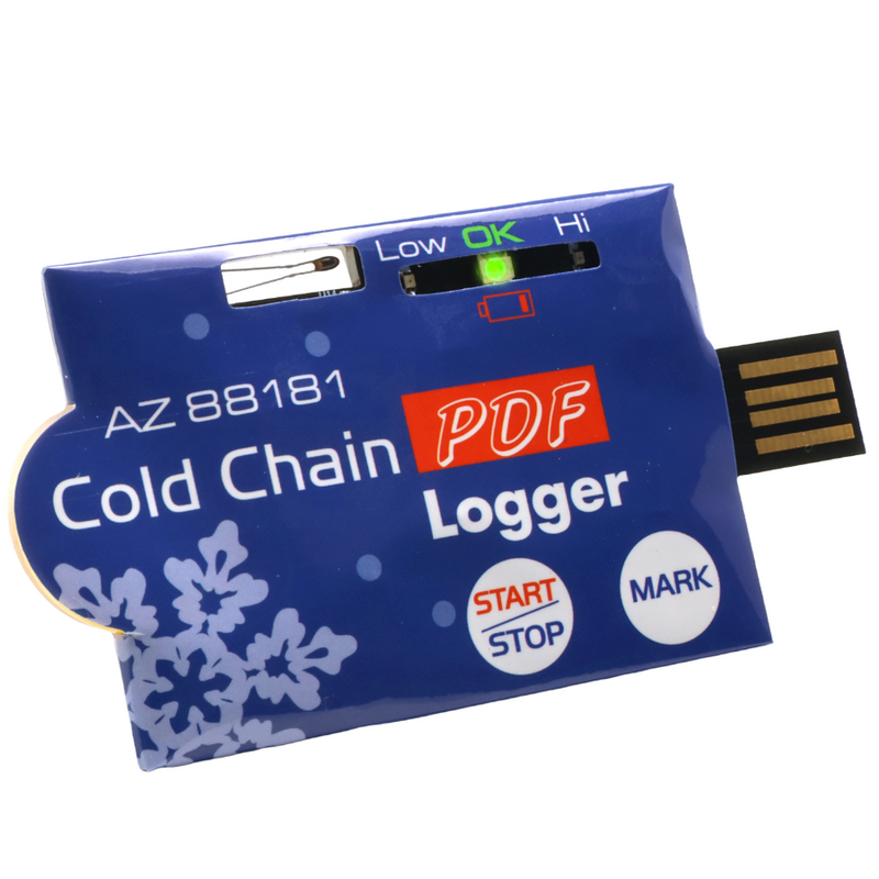 AZ88181 EB single-use USB PDF temperature logger front view