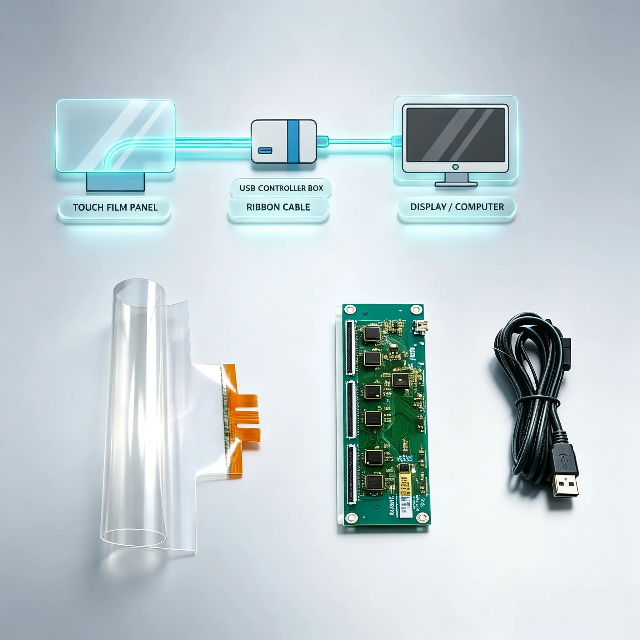 Large-format projected capacitive touch foil for commercial displays and digital signage